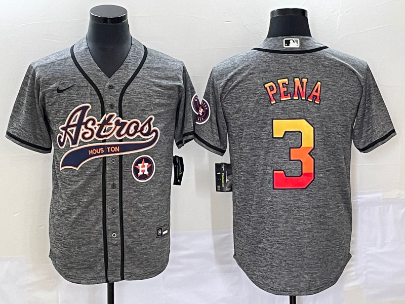 Men's Houston Astros #3 Jeremy Peña Gray With Patch Cool Base Stitched Baseball Jersey Men's Houston Astros #3 Jeremy Peña Gray With Patch Cool Base Stitched Baseball Jersey